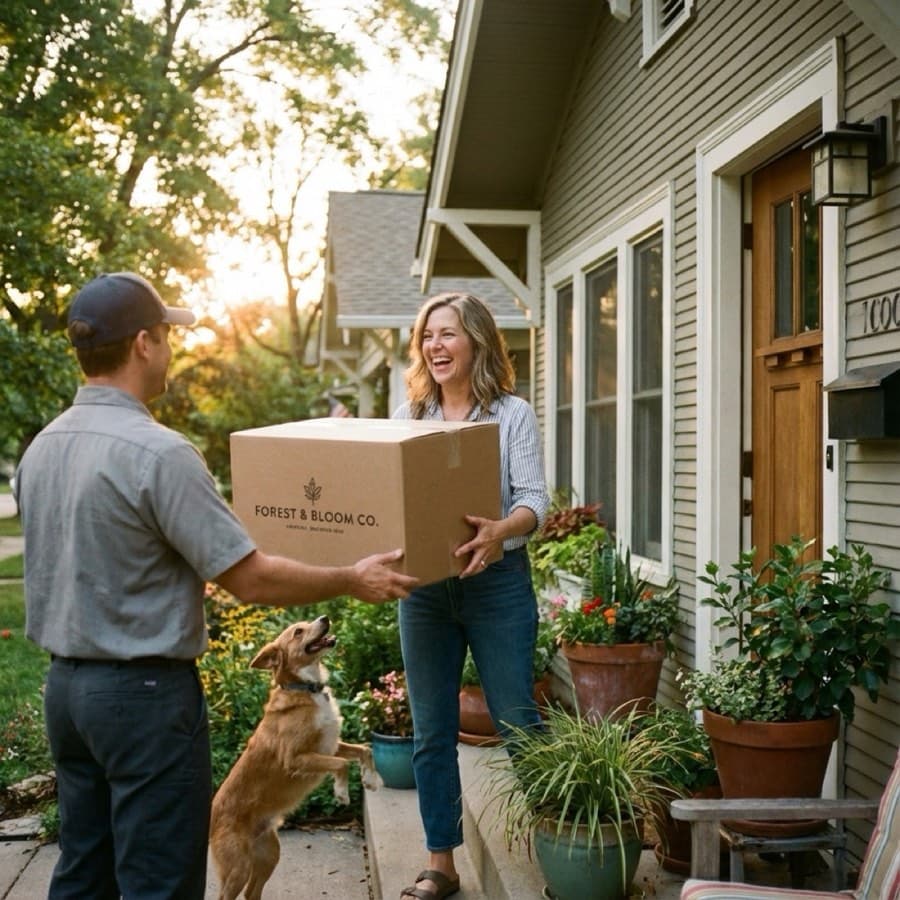 Courier handing over a parcel at the doorstep